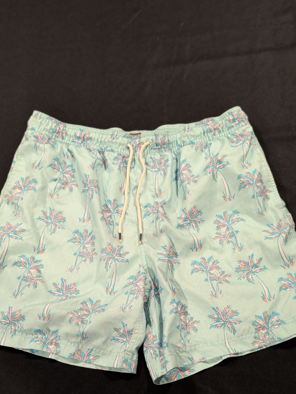 Dockers Light Aqua Palm-Print Drawstring Swim Shorts